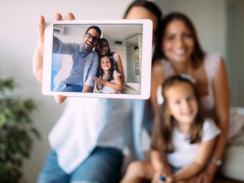 Happy family having fun time together at home