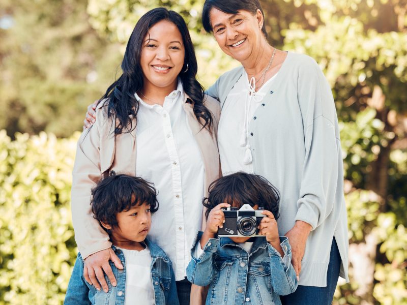 Woman, mother or children in park for photography on mothers day for support, family bond or love. .